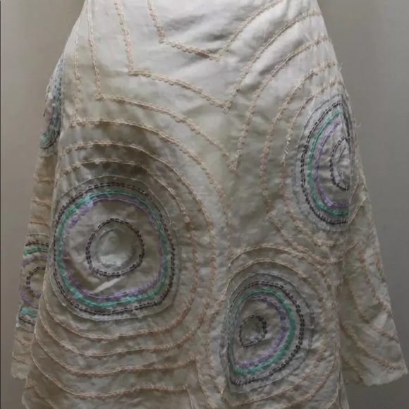 French Connection Women Skirt Ramie Cotton Lined Cream Sequins Beaded 30 - Picture 1 of 12